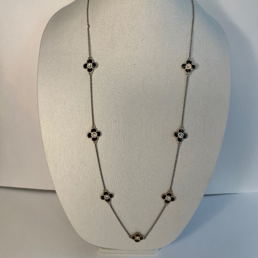Black Enamel Clover Necklace